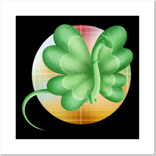 Kawaii Four Leaf Clover Dragon - With Background Posters and Art